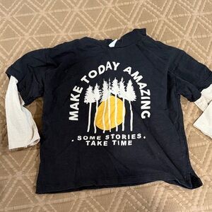 Zara Black Tee with White Sleeves and Motivational Print